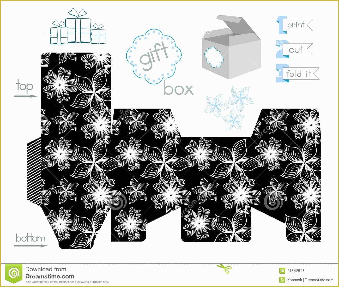 Box with Lid Templates Free Of Printable Gift Box with Contrast Pattern Stock Vector