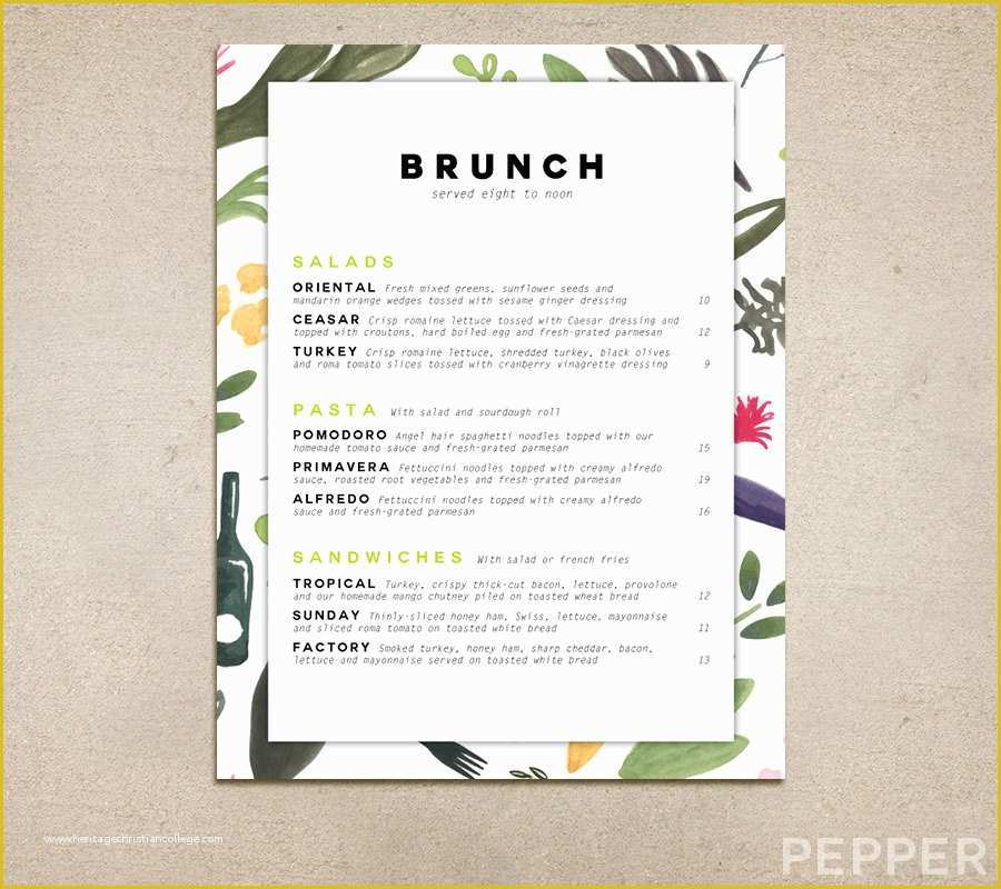 Brunch Menu Template Free Of Custom Restaurant Menu Printable Pdf Template Diner Pub