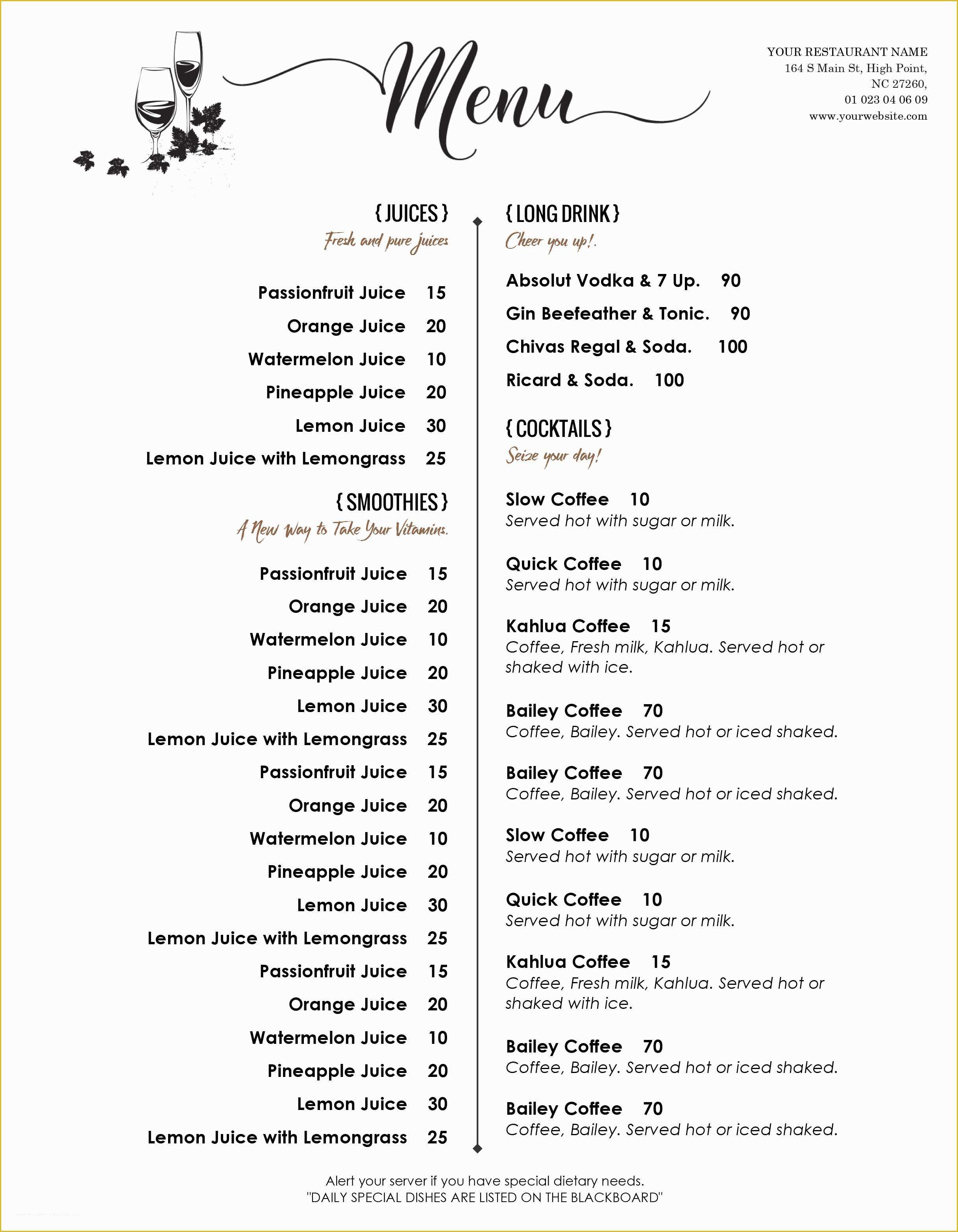 Brunch Menu Template Free Of Design & Templates Menu Templates Wedding Menu Food