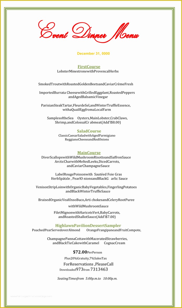 Brunch Menu Template Free Of Dinner Menu Template 5 Printable Menu Designs