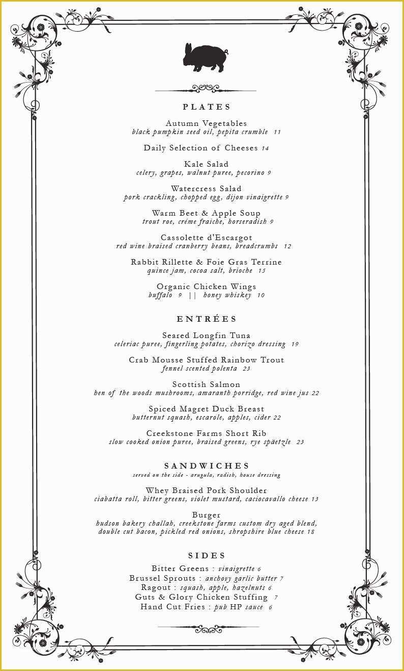 Brunch Menu Template Free Of Dinner Menu Template