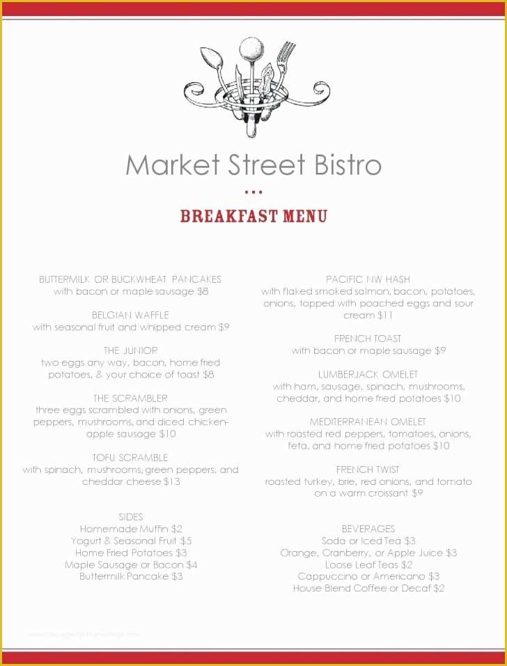 Brunch Menu Template Free Of Menu Breakfast Menu Template