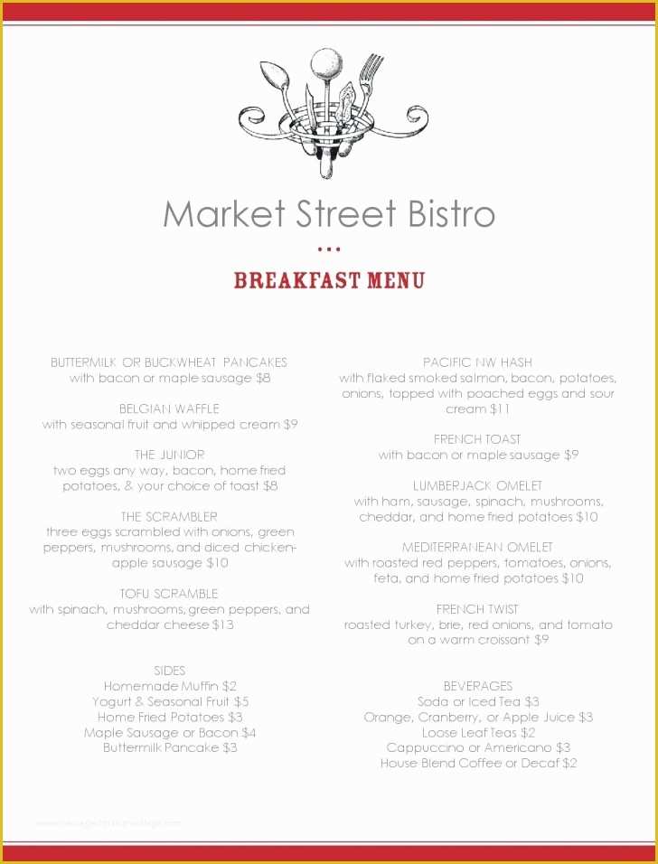 Brunch Menu Template Free Of Menu Breakfast Menu Template