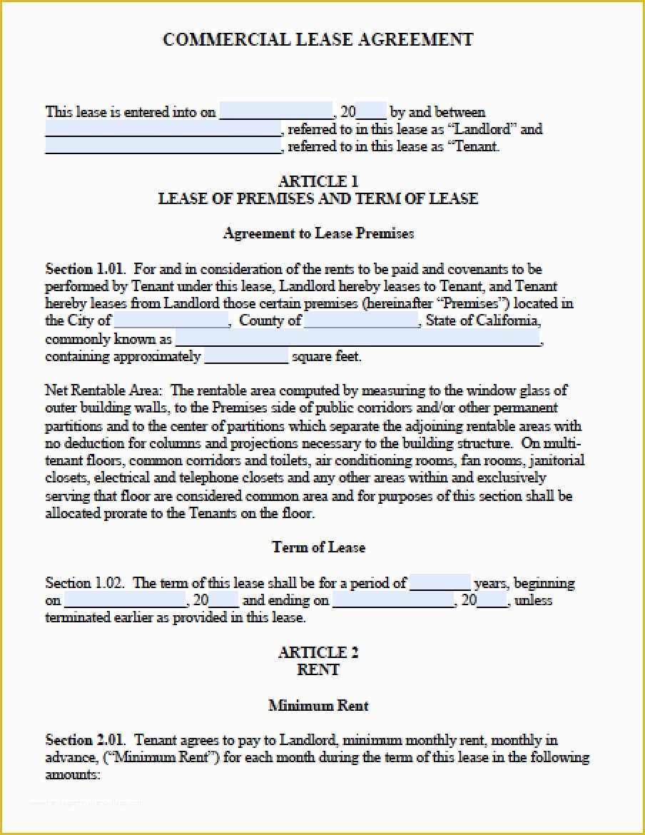 Building Lease Agreement Template Free Of Free California Mercial Lease Agreement Pdf