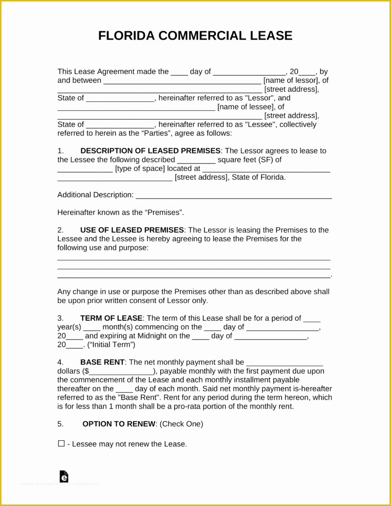 Building Lease Agreement Template Free Of Free Florida Mercial Lease Agreement Template Pdf