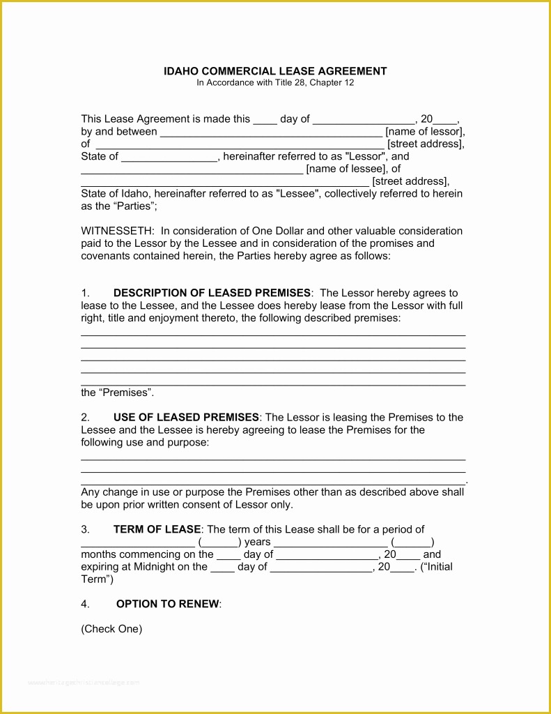 Building Lease Agreement Template Free Of Free Idaho Mercial Lease Agreement Template Pdf