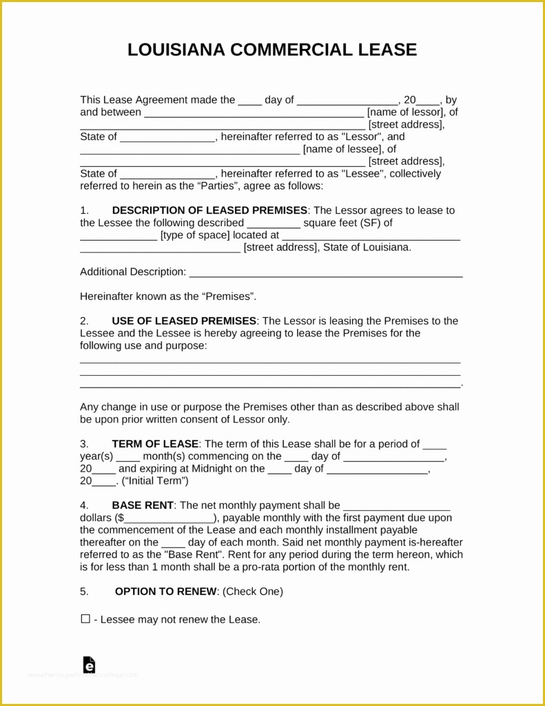 Building Lease Agreement Template Free Of Free Louisiana Mercial Lease Agreement Template Pdf