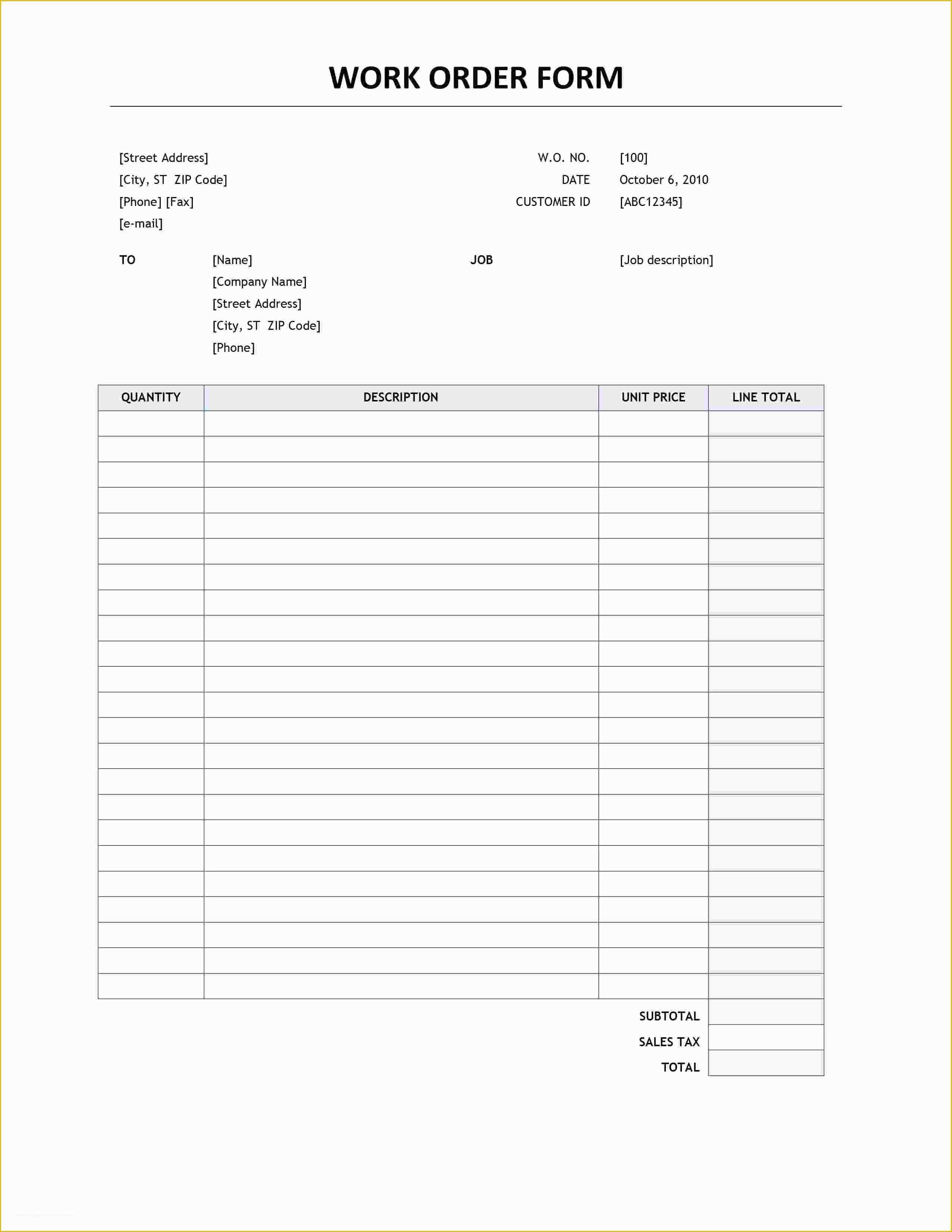 Business forms Templates Free Of 6 Free Work order Template