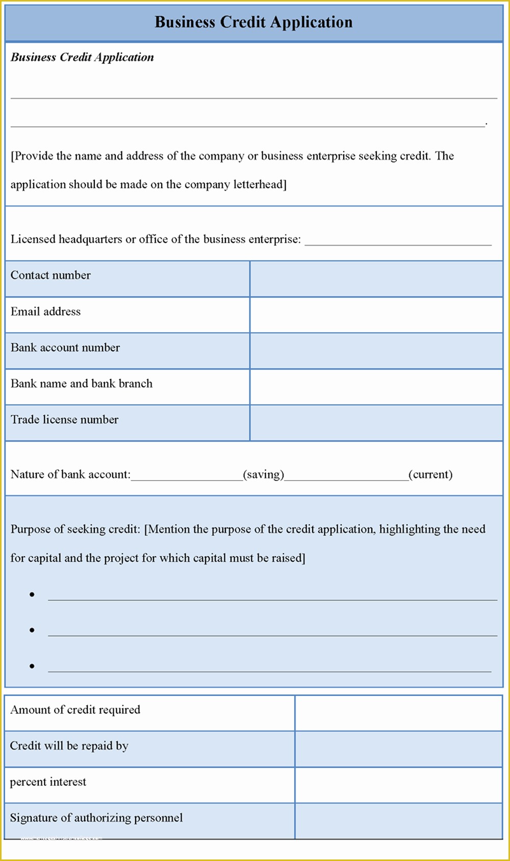 Business forms Templates Free Of Application Template for Business Credit Sample Of