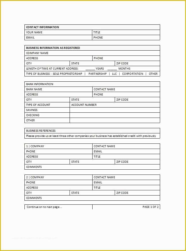 Business forms Templates Free Of Business Credit Application form Template Free