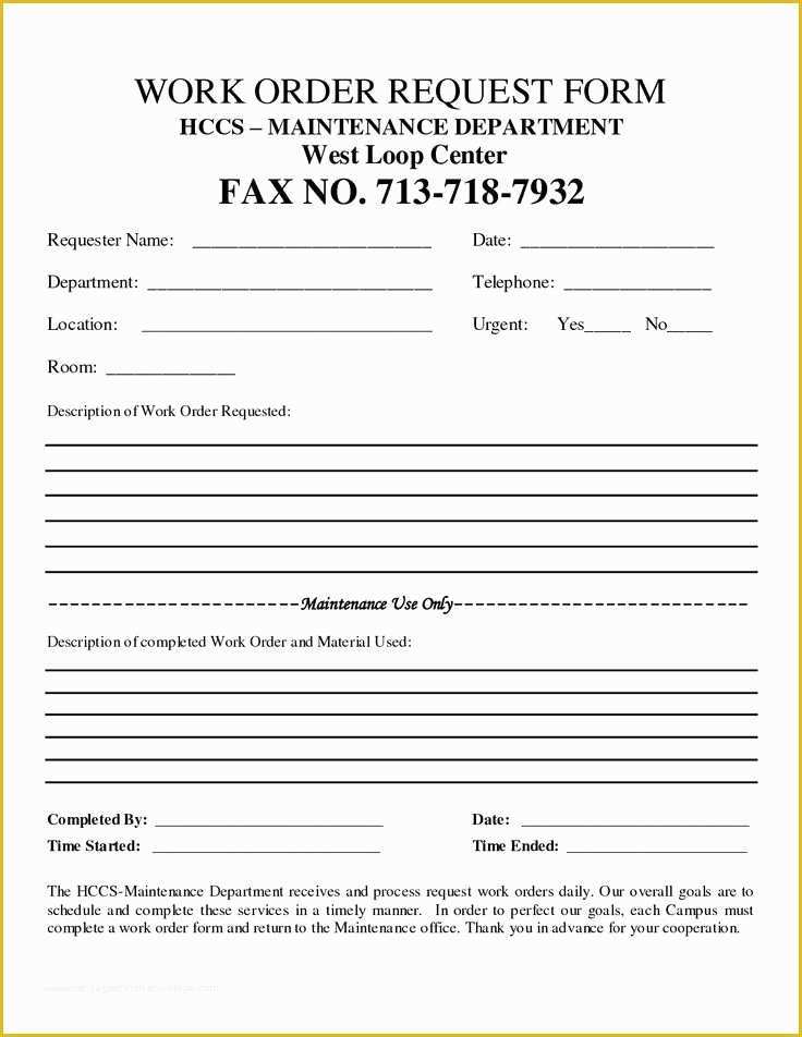 Business forms Templates Free Of Free Customer Work order Request