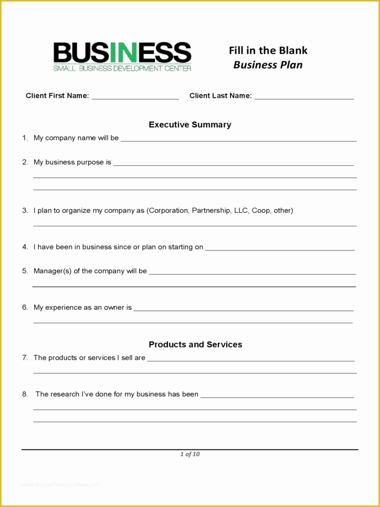 Business forms Templates Free Of Sba Blank Business Plan form Pdf