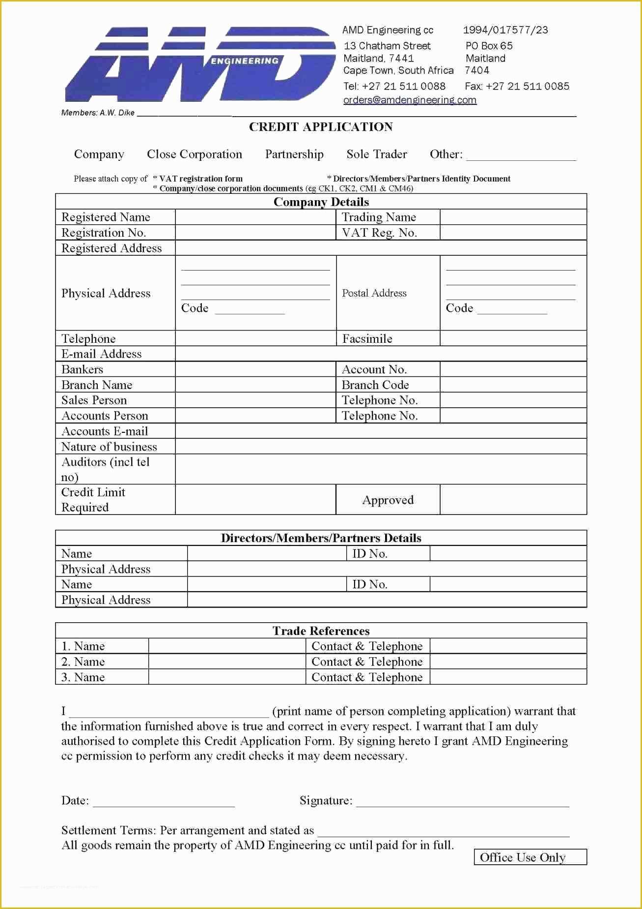Business forms Templates Free Of Template Template for Credit Application
