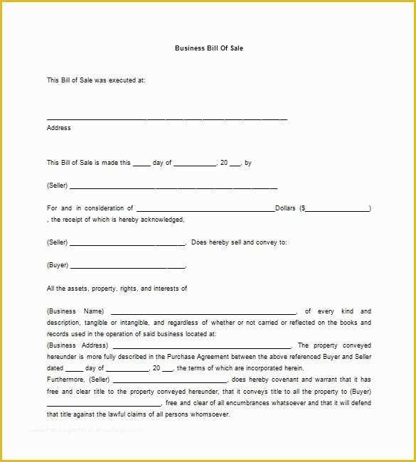 Business Sale Agreement Template Free Download Of Business Bill Of Sale 5 Free Sample Example format