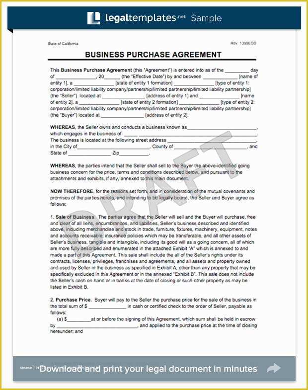 Business Sale Agreement Template Free Download