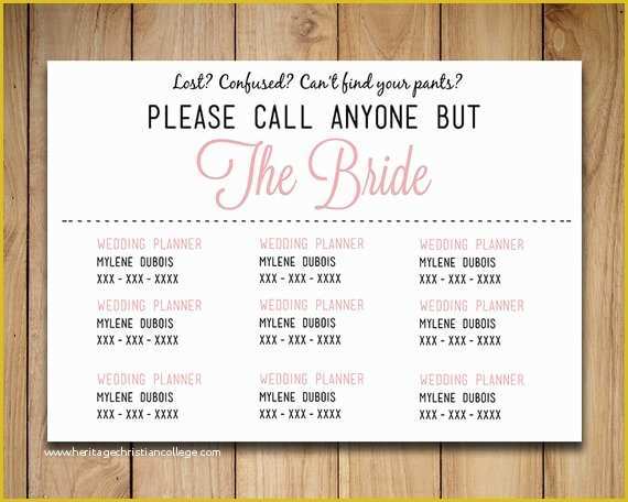 Call Anyone but the Bride Free Template Of Diy Wedding Information Card Template Please by