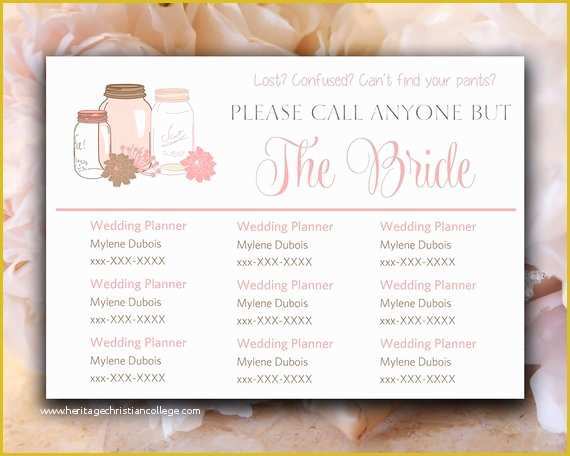 Call Anyone but the Bride Free Template Of Diy Wedding Information Card Template Please Call Anyone