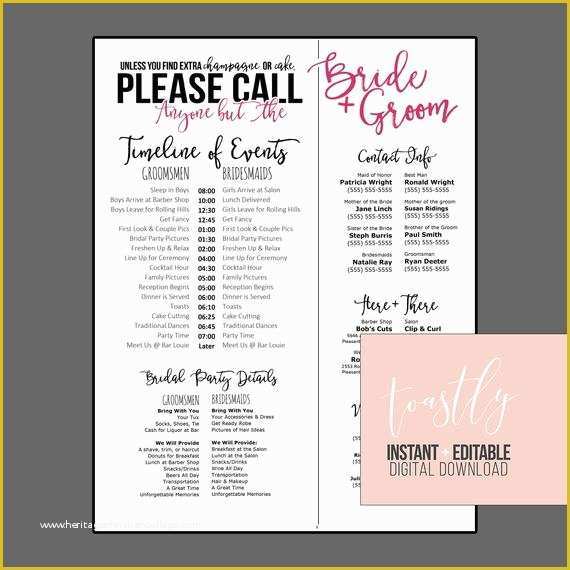 Call Anyone but the Bride Free Template Of Editable Wedding Timeline Call Anyone but the Bride and