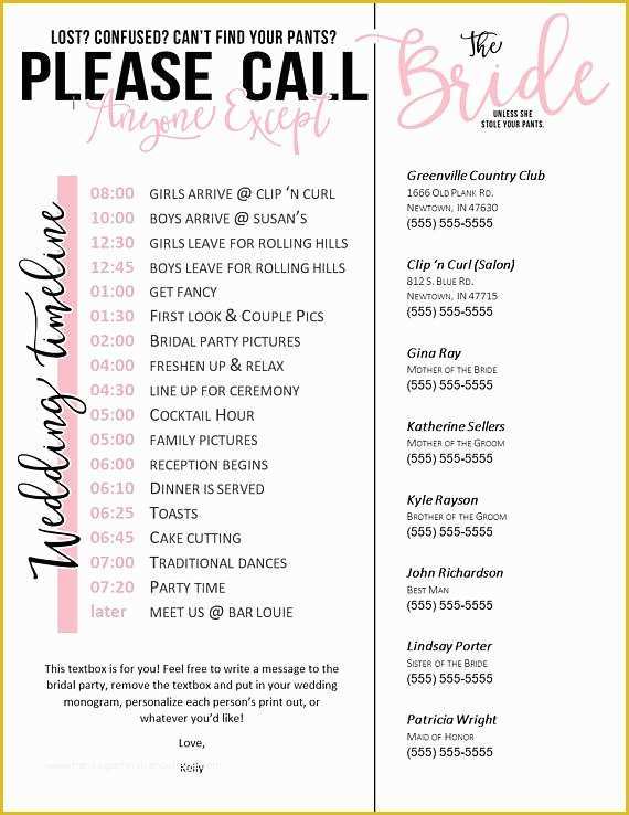Call Anyone but the Bride Free Template Of Editable Wedding Timeline Call Anyone Except the Bride