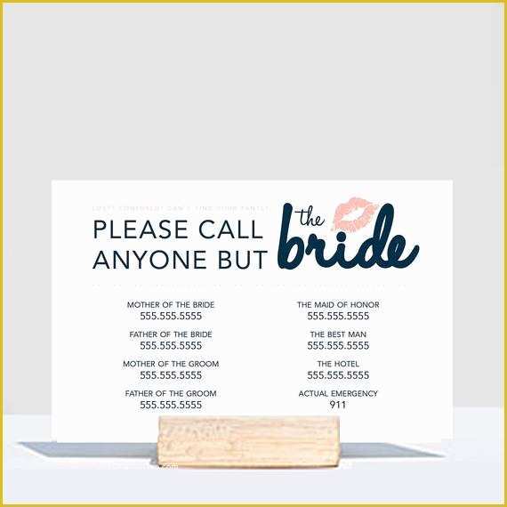 Call Anyone but the Bride Free Template Of Please Call Anyone but the Bride Contact Card