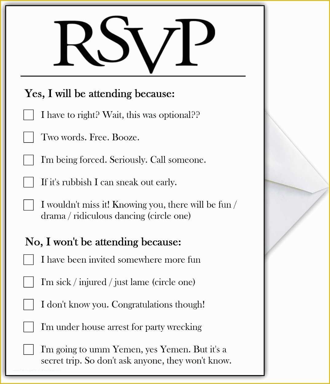 Call Anyone but the Bride Free Template Of Rsvp Card with Hilarious Options or Add Your Own Funny