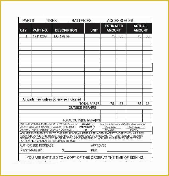 Car Repair Estimate Template Free Of 12 Sample Auto Repair Invoice Templates to Download