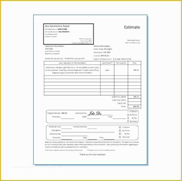 Car Repair Estimate Template Free Of 20 Repair Estimate Templates Word Excel Pdf