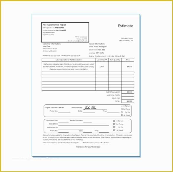 Car Repair Estimate Template Free Of 20 Repair Estimate Templates Word Excel Pdf