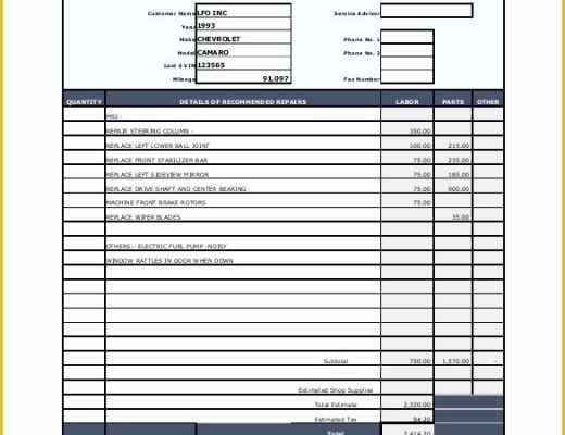 Car Repair Estimate Template Free Of 20 Repair Estimate Templates Word Excel Pdf