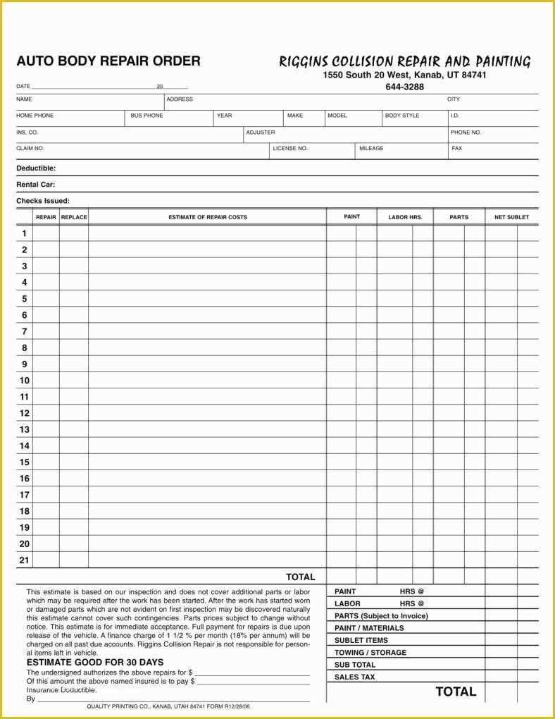 Car Repair Estimate Template Free Of 5 Auto Repair Estimate Templates Pdf