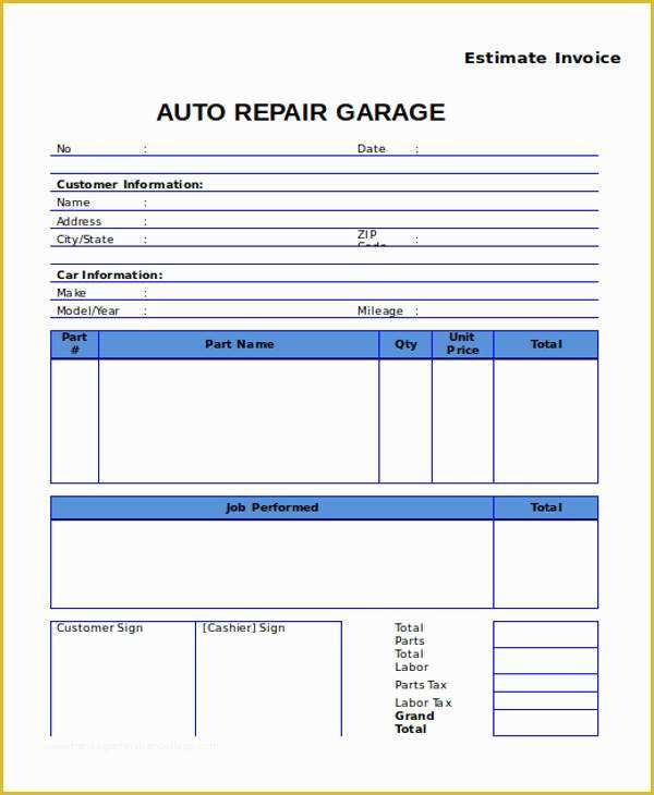 Car Repair Estimate Template Free Of 7 Auto Repair Invoice Templates – Free Sample Example