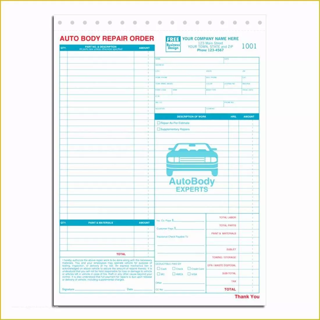 Car Repair Estimate Template Free Of Auto Body Repair order forms