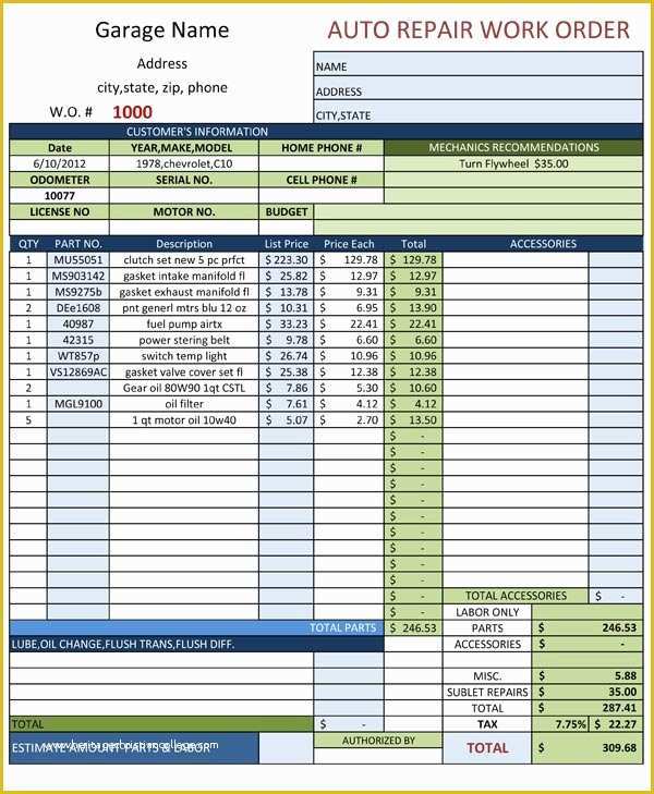 Car Repair Estimate Template Free Of Auto Repair Estimate Template – Elinki