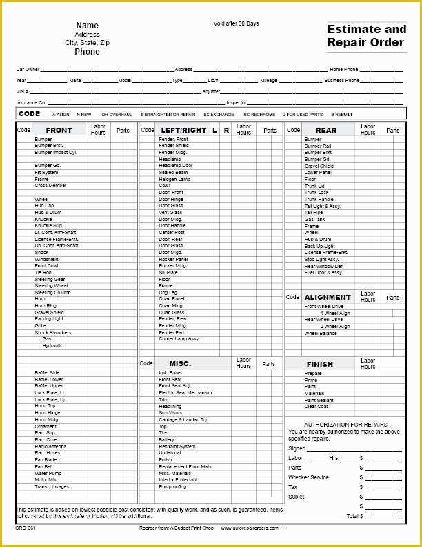 Car Repair Estimate Template Free Of Auto Repair Estimate Template