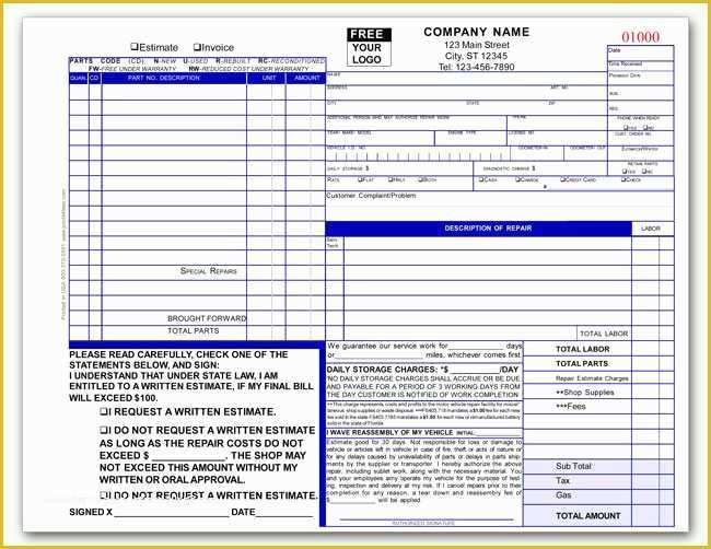 Car Repair Estimate Template Free Of Automotive Transmission Repair Invoice form