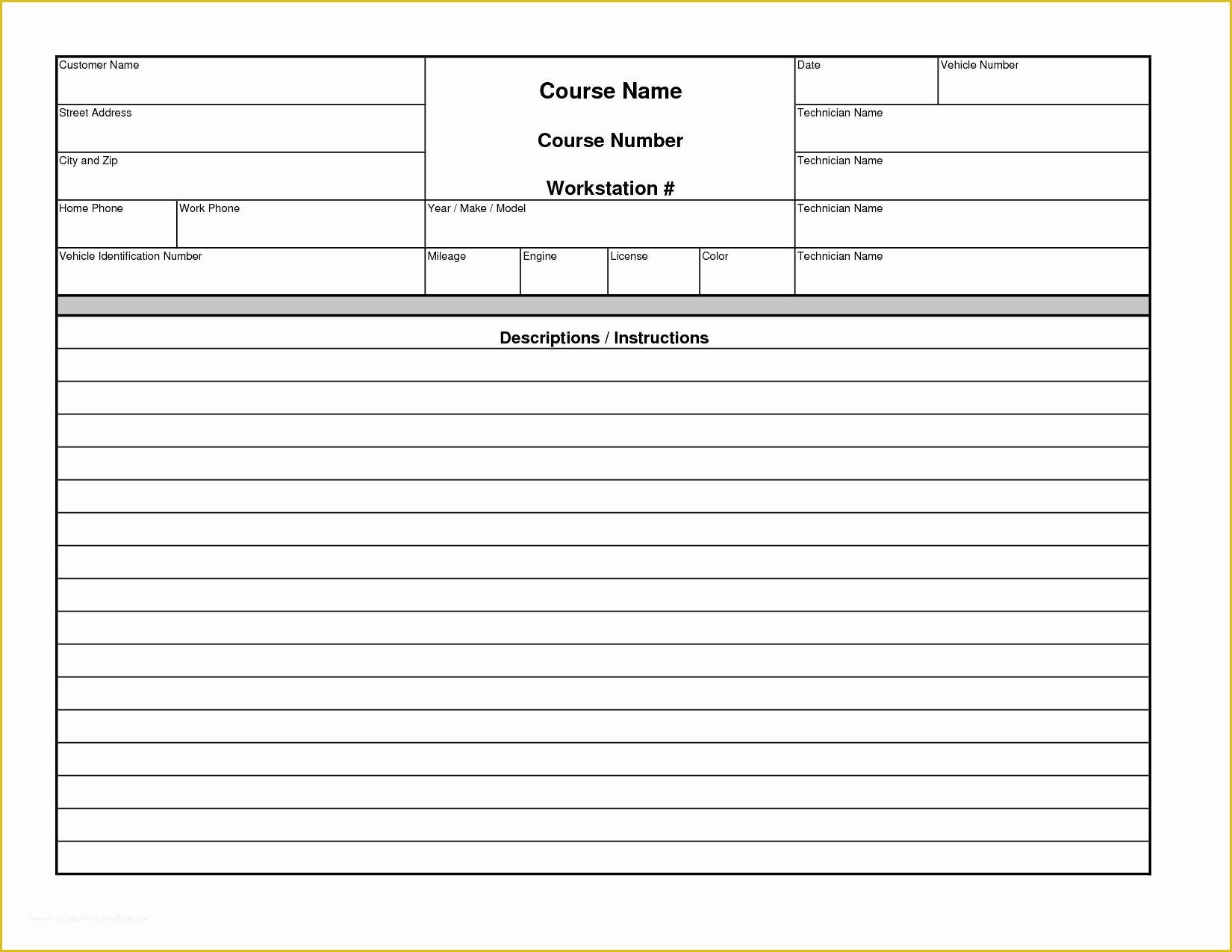 Car Repair Estimate Template Free Of Blank Auto Repair Invoice