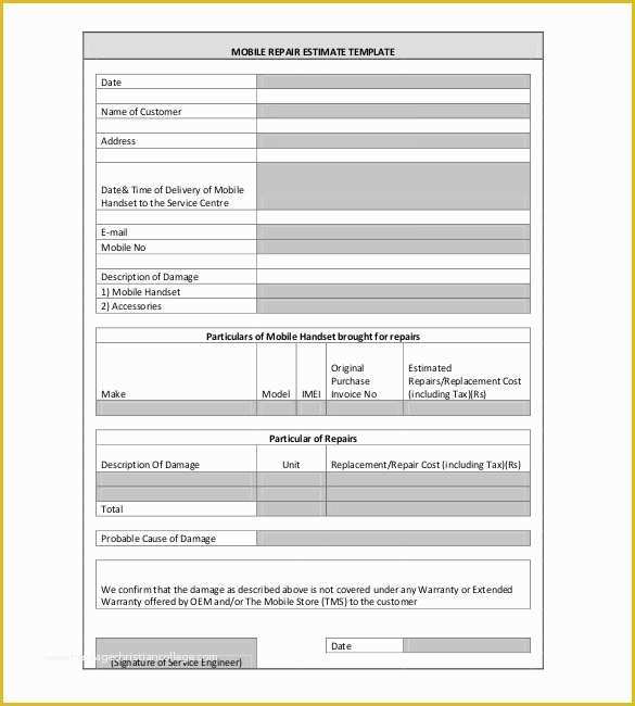 Car Repair Estimate Template Free Of Blank Car Estimate Repair