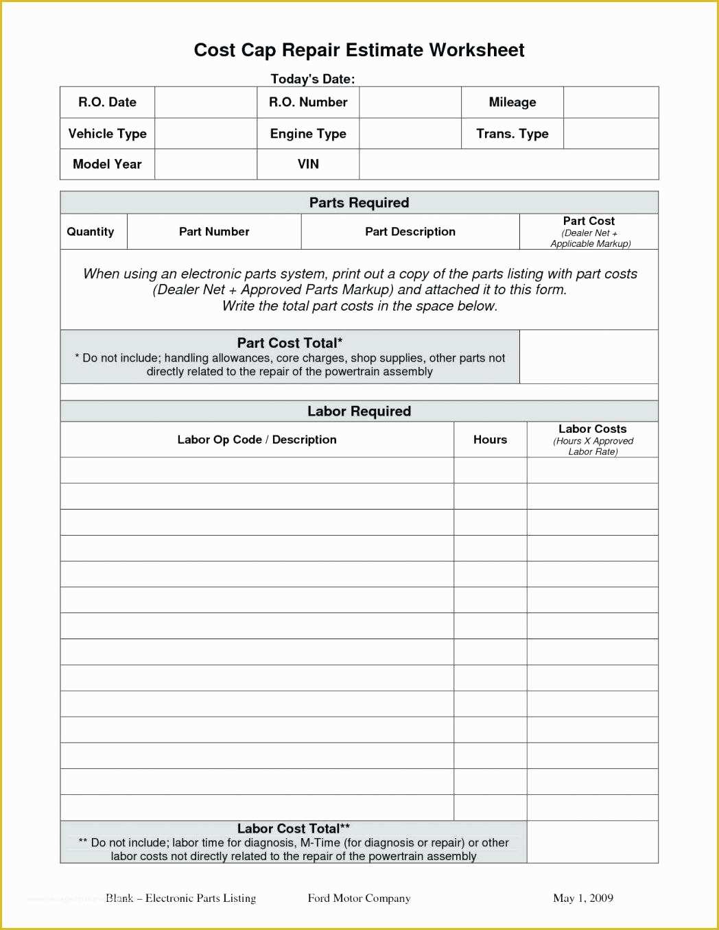 Car Repair Estimate Template Free Of Template Fifo Spreadsheet Template Auto Repair Estimate