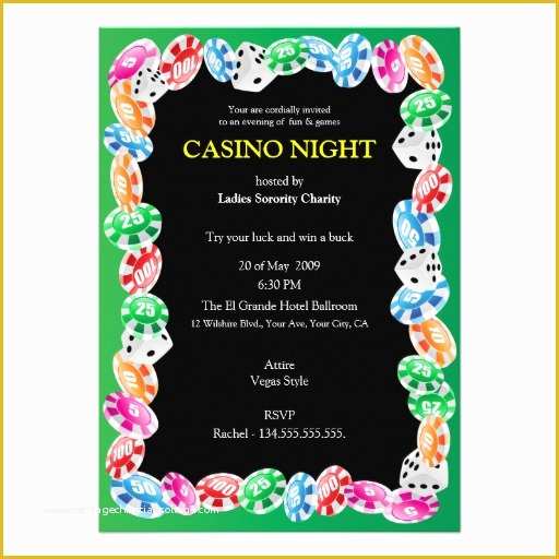 Casino Night Invitation Template Free Of Casino Night Party Invitation Template 5" X 7" Invitation