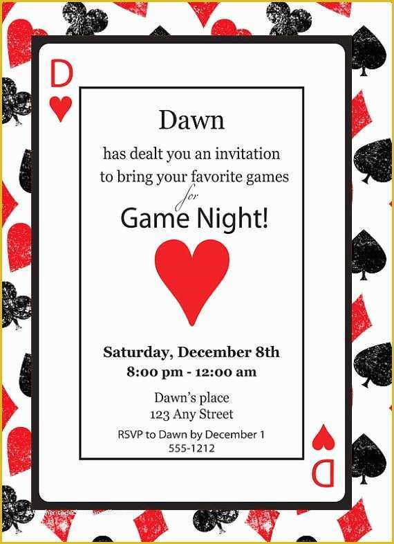 Casino Night Invitation Template Free Of Game Night Casino Playing Card Poker Queen Of Hearts