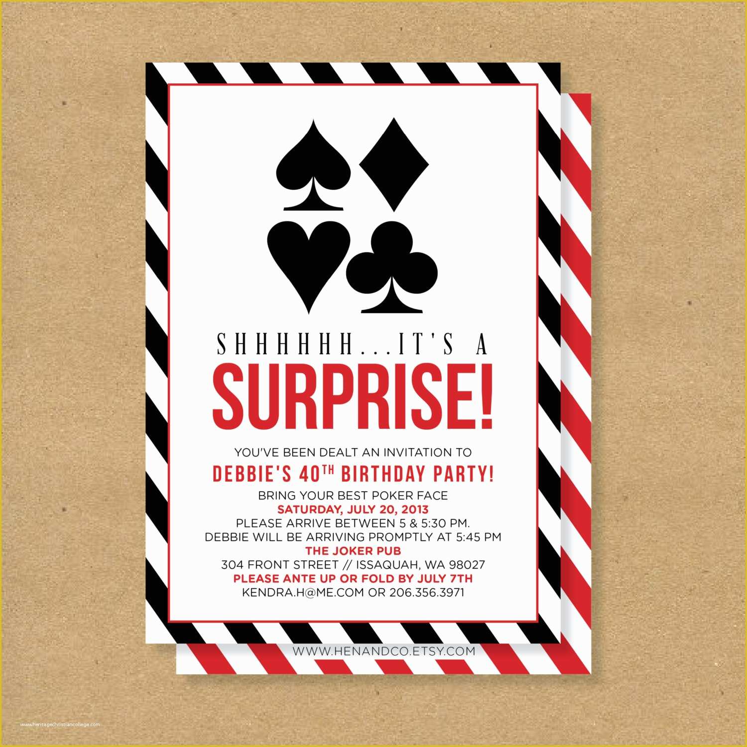 Casino Night Invitation Template Free Of Poker theme Surprise Party Printable Birthday Invitation