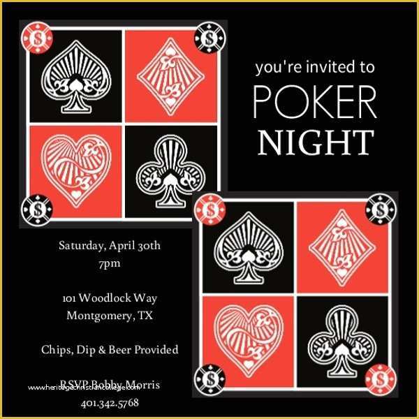 Casino Night Invitation Template Free Of Red and Black Suits Poker Night Invitations