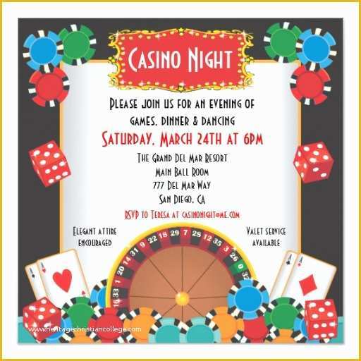 Casino Party Invitations Templates Free Of Casino Night Party event Invitation 5 25" Square