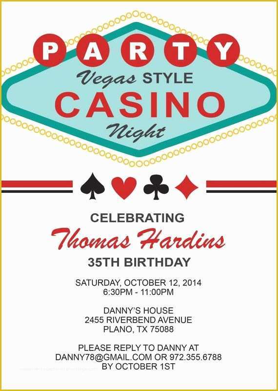 Casino Party Invitations Templates Free Of Las Vegas Casino Birthday Invitation for An Adult Birthday