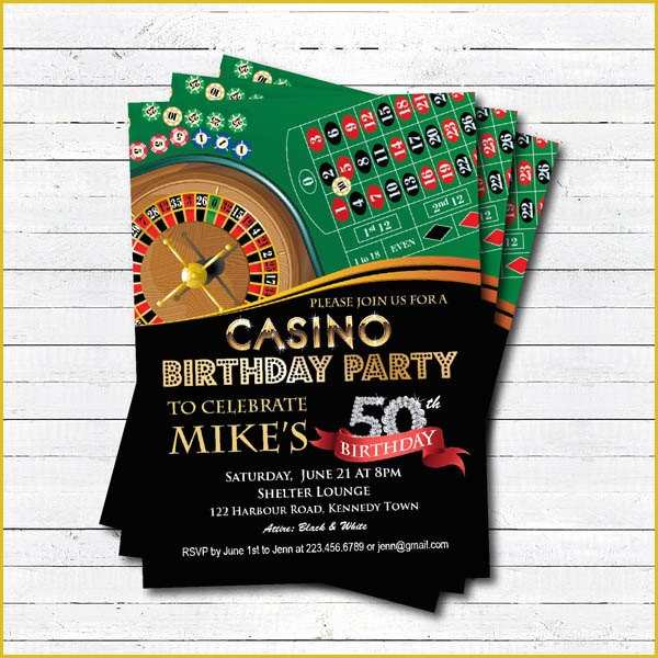 Casino theme Party Invitations Template Free Of Casino 50th Birthday Invitation Adult Man Birthday Surprise