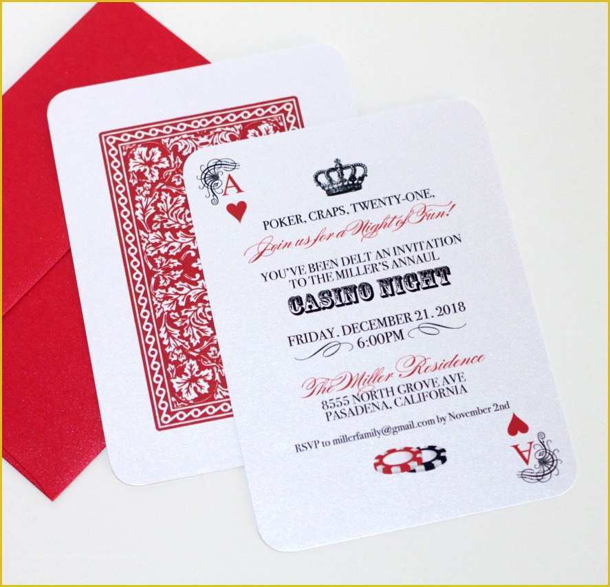 Casino theme Party Invitations Template Free Of Casino Invitation Playing Card Invitation Casino Night
