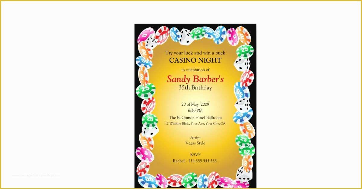 Casino theme Party Invitations Template Free Of Casino Night Birthday Party Invitation Template 5" X 7