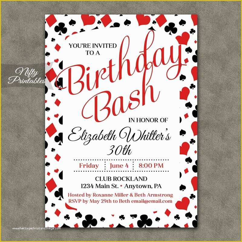 Casino theme Party Invitations Template Free Of Casino Poker Birthday Invitations Nifty Printables