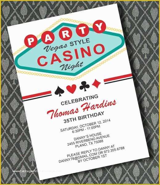 Casino theme Party Invitations Template Free Of Diy Vegas Casino Night Invitation Template From