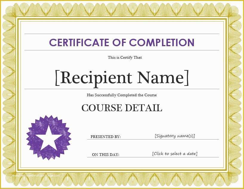 Certificate Of Completion Template Free Download Of Free Certificate Of Pletion Template – Microsoft Word